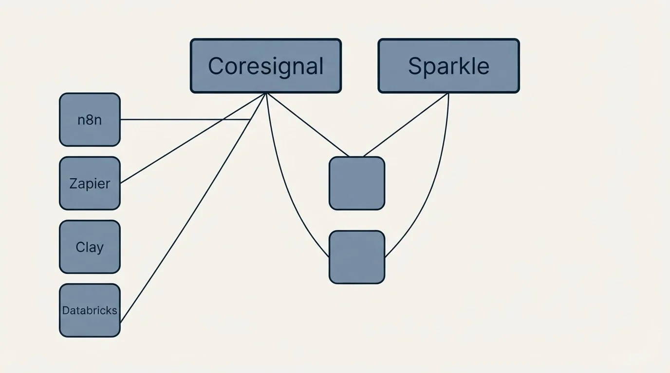 Integration grid: Integration Ecosystem (Coresignal, Sparkle, n8n, Zapier)