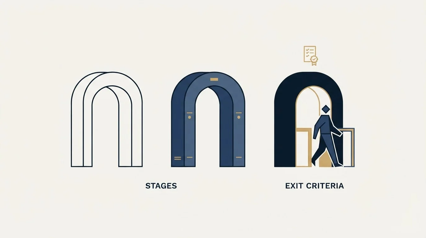 Section illustration: Stages, and the exit criterion that makes each one a