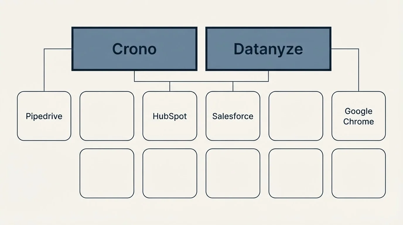 Integration grid: Integration Ecosystem (Crono, Datanyze, HubSpot, Salesforce)
