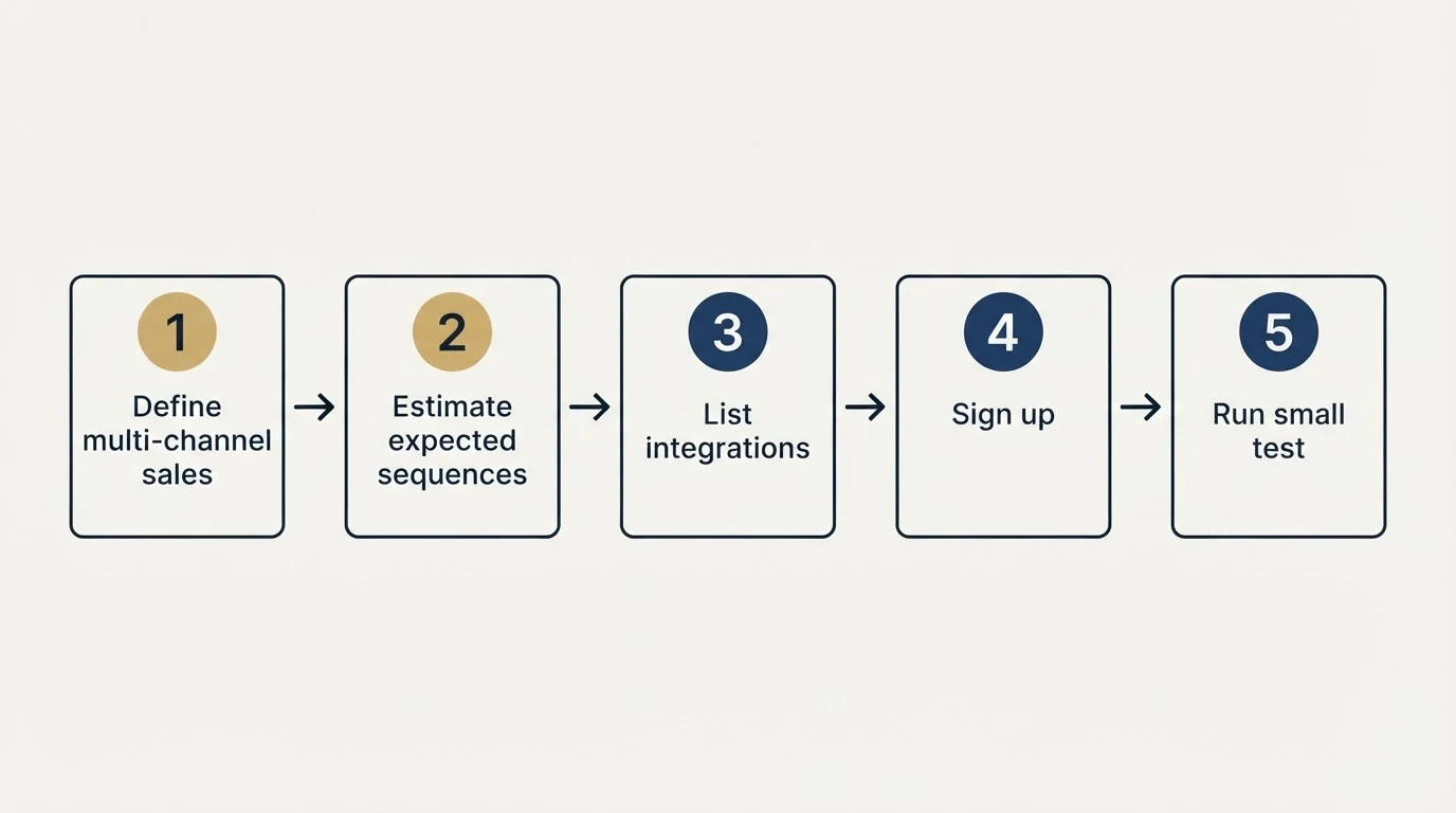 Step sequence: Getting Started Checklist (Define multi-channel sales, Estimate expected sequences, List integrations, Sign up)