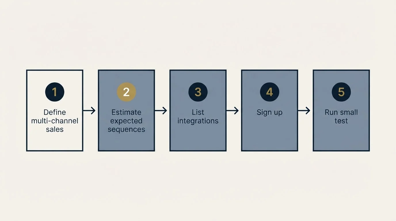 Step sequence: Getting Started Checklist (Define multi-channel sales, Estimate expected sequences, List integrations, Sign up)