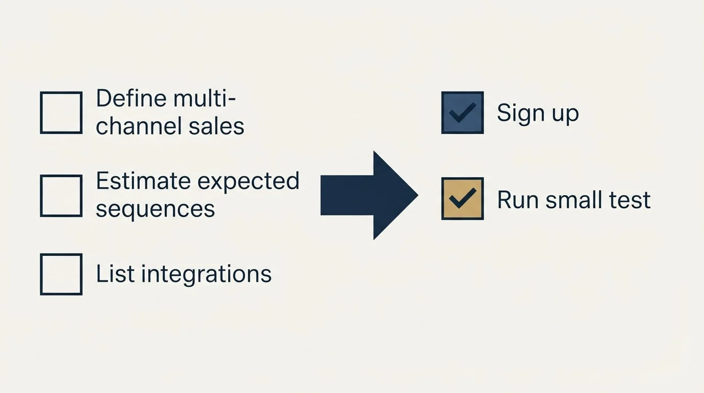 Before-and-after steps: Getting Started Checklist (Define multi-channel sales, Estimate expected sequences, List integrations, Sign up)