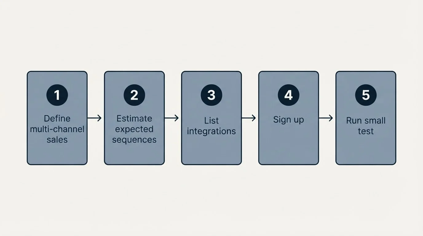 Step sequence: Getting Started Checklist (Define multi-channel sales, Estimate expected sequences, List integrations, Sign up)