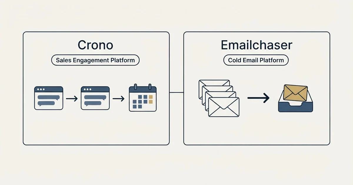 Side-by-side panels: Crono vs Emailchaser (Sales Engagement Platform, Cold Email Platform)