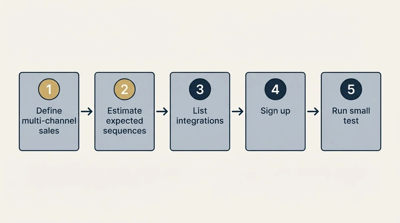 Step sequence: Getting Started Checklist (Define multi-channel sales, Estimate expected sequences, List integrations, Sign up)