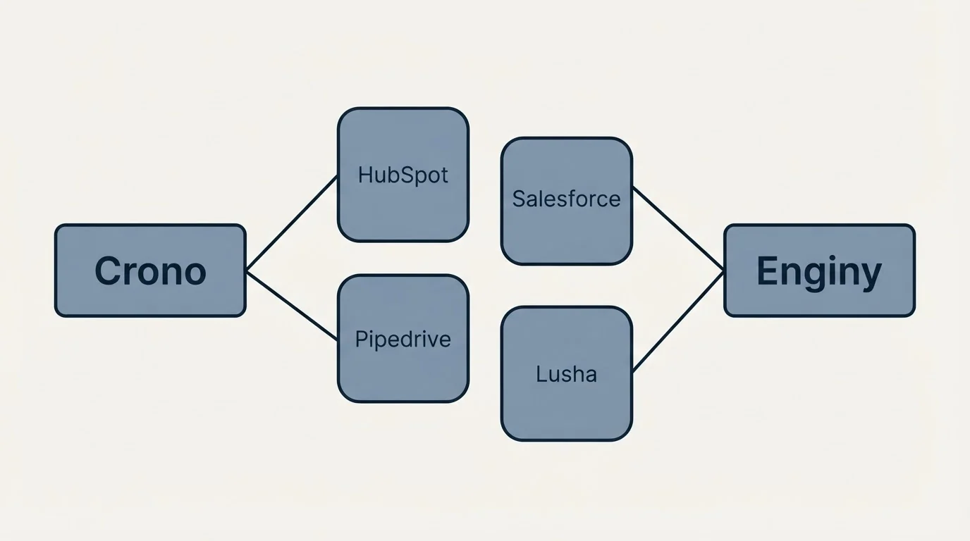 Integration schematic: Integration Ecosystem (Crono, Enginy, HubSpot, Salesforce)