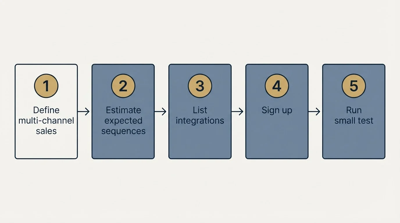 Step sequence: Getting Started Checklist (Define multi-channel sales, Estimate expected sequences, List integrations, Sign up)