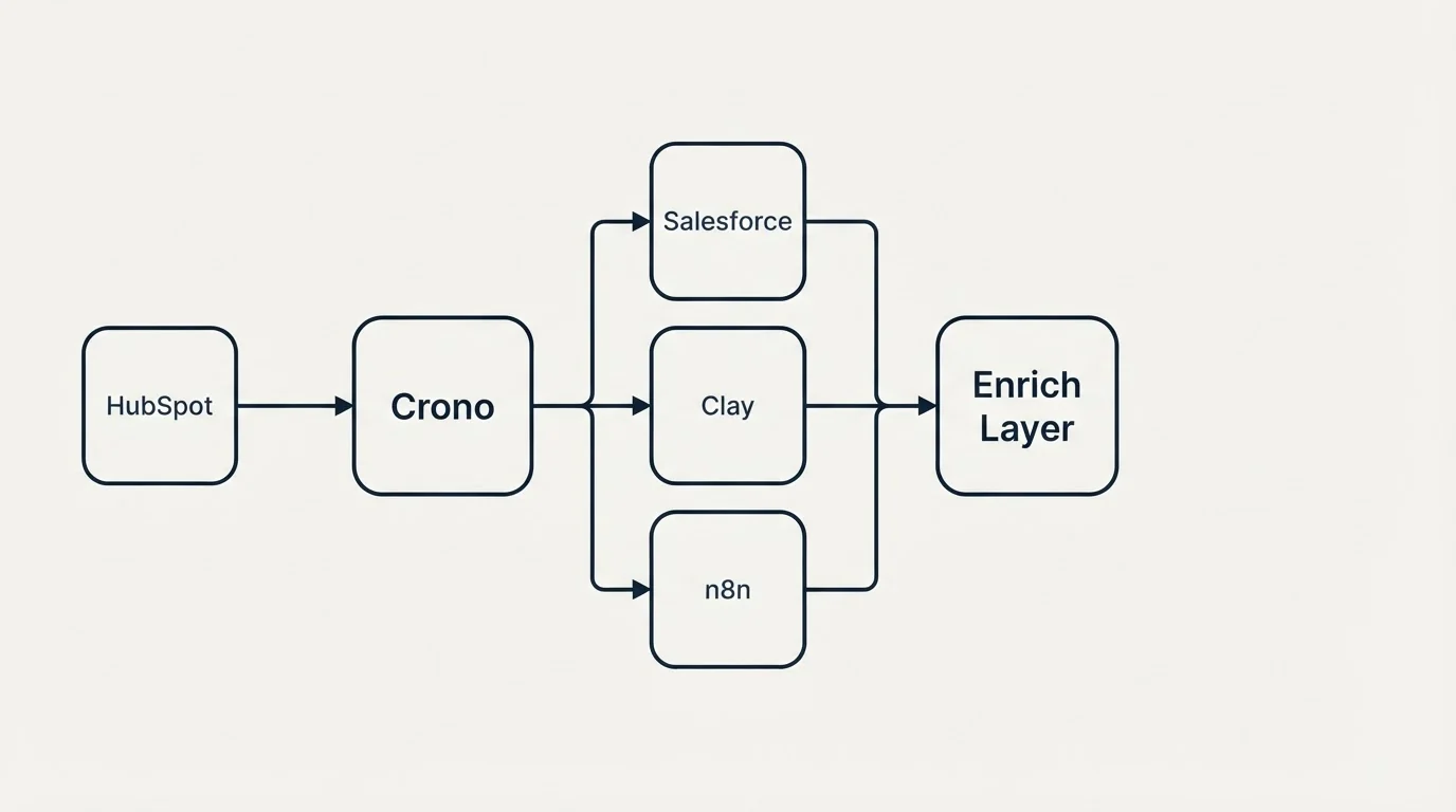 Integration flow: Integration Ecosystem (Crono, Enrich Layer, Salesforce, Clay)