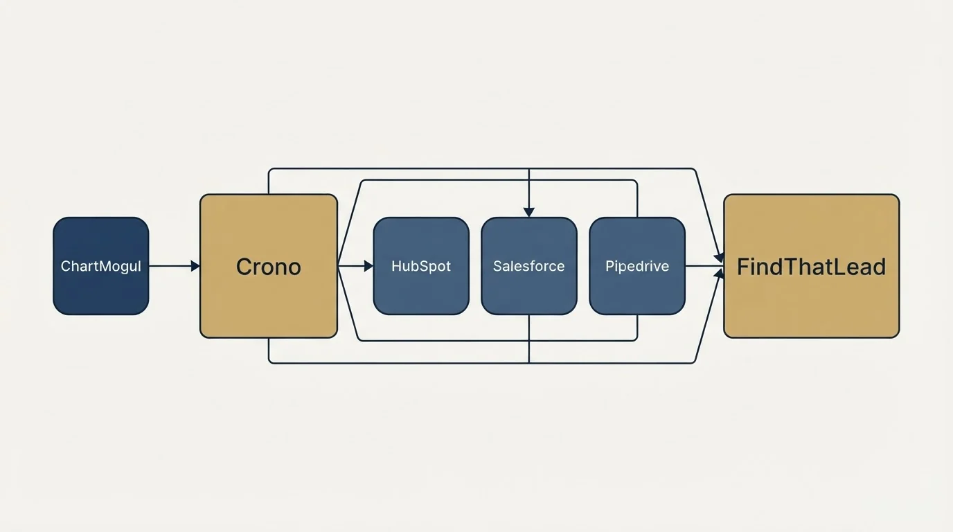 Integration schematic: Integration Ecosystem (Crono, FindThatLead, HubSpot, Salesforce)