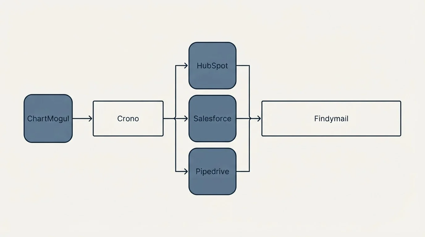 Integration flow: Integration Ecosystem (Crono, Findymail, HubSpot, Salesforce)