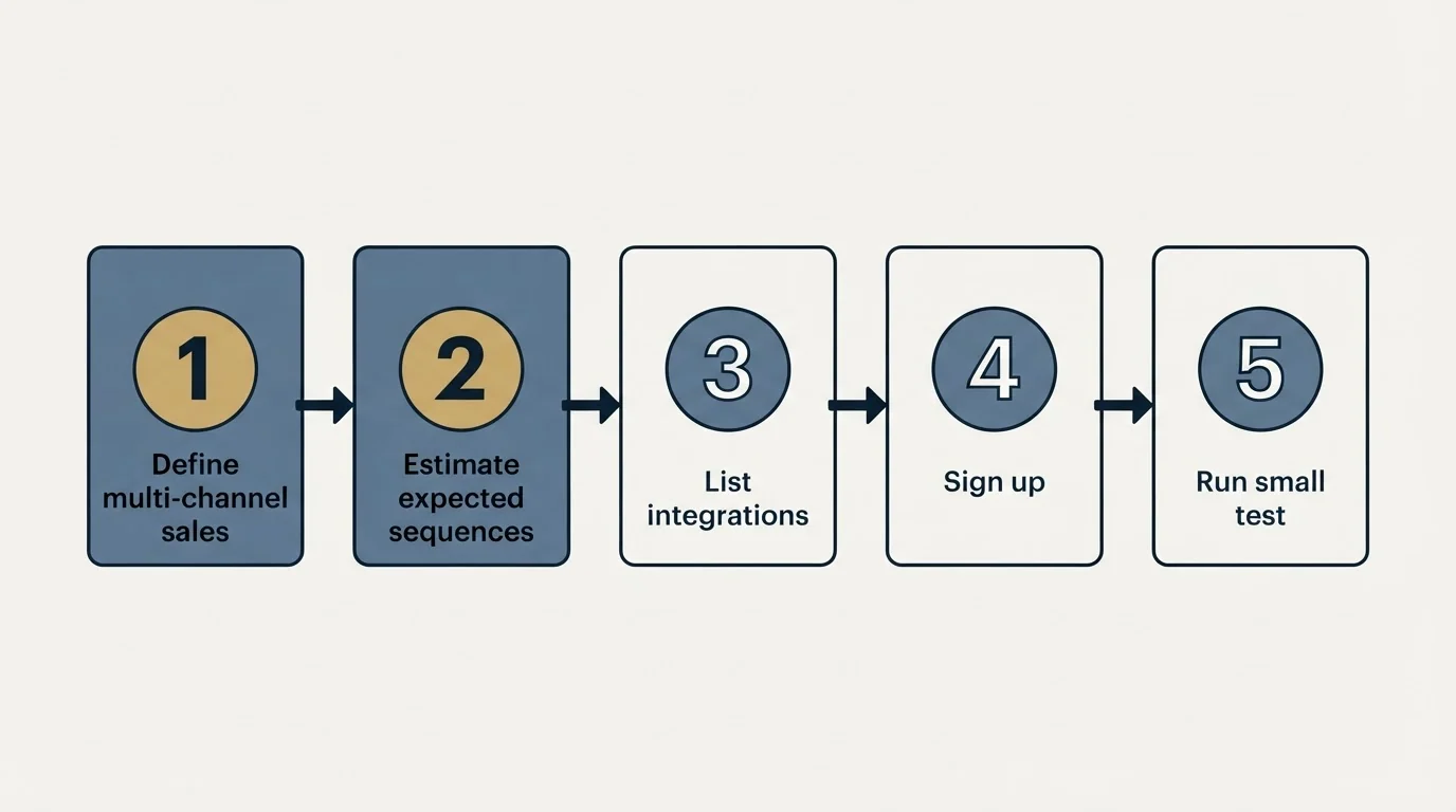 Step sequence: Getting Started Checklist (Define multi-channel sales, Estimate expected sequences, List integrations, Sign up)