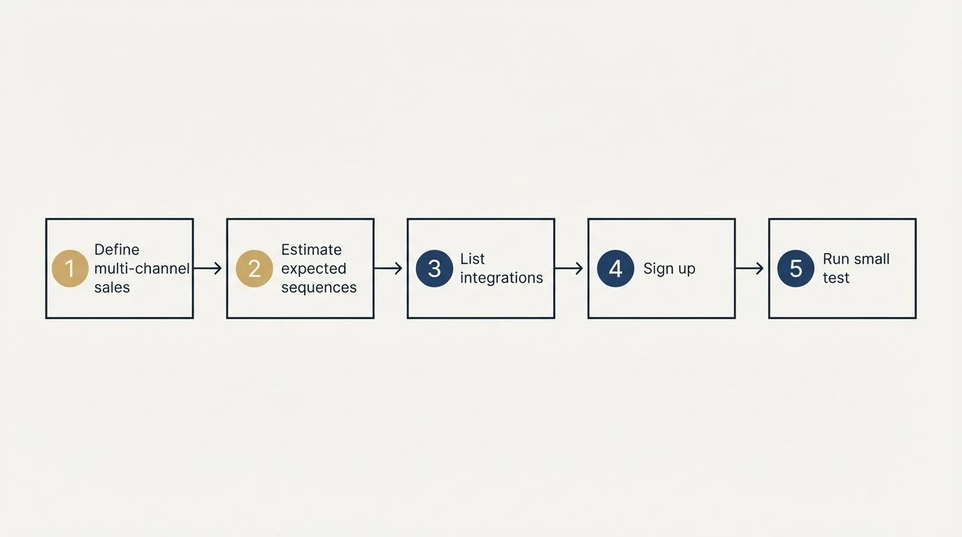 Step sequence: Getting Started Checklist (Define multi-channel sales, Estimate expected sequences, List integrations, Sign up)
