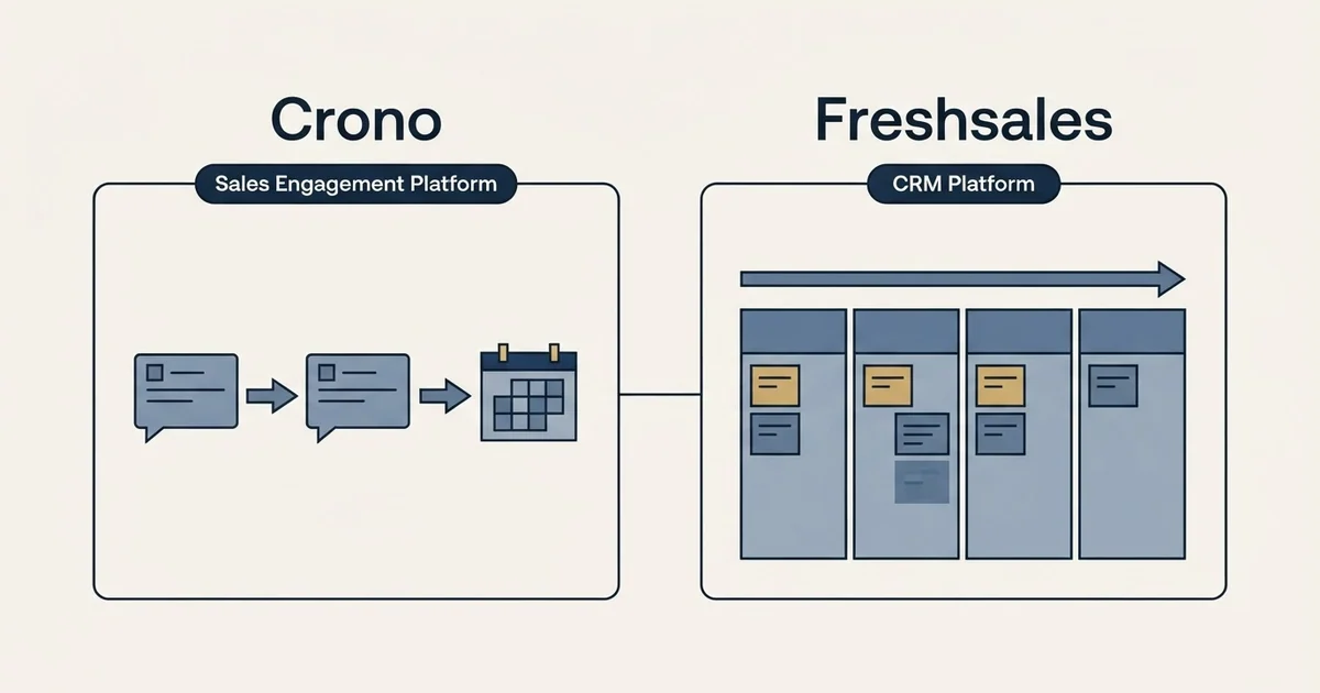 Side-by-side panels: Crono vs Freshsales (Sales Engagement Platform, CRM Platform)