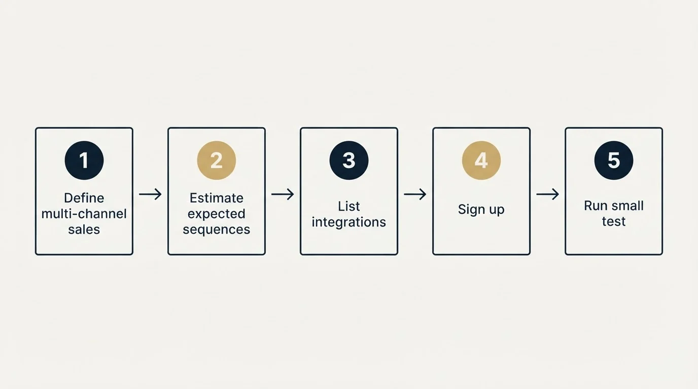 Step sequence: Getting Started Checklist (Define multi-channel sales, Estimate expected sequences, List integrations, Sign up)