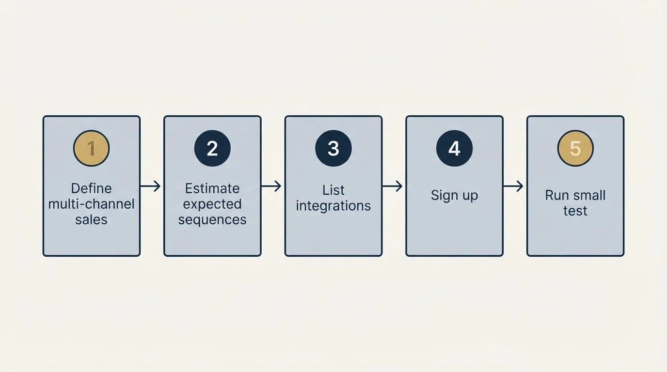 Step sequence: Getting Started Checklist (Define multi-channel sales, Estimate expected sequences, List integrations, Sign up)