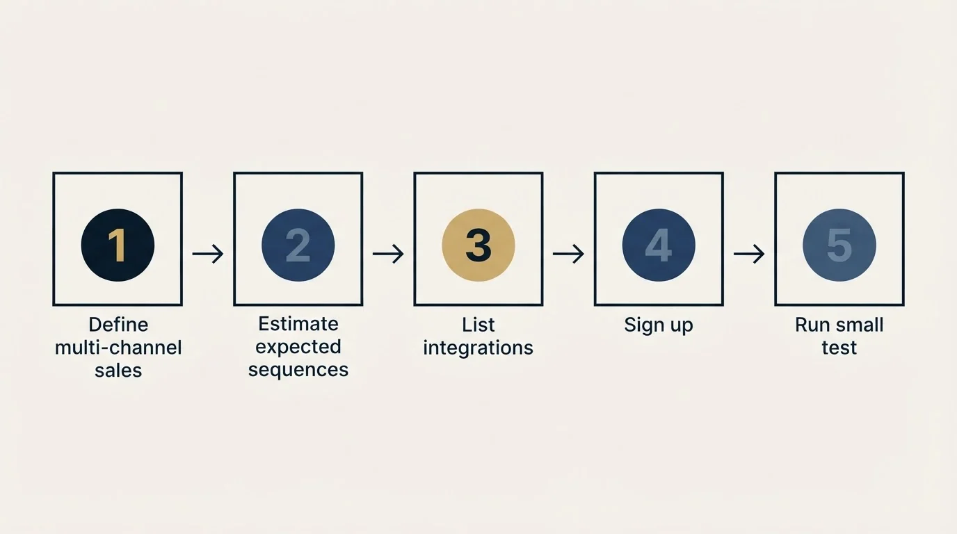 Step sequence: Getting Started Checklist (Define multi-channel sales, Estimate expected sequences, List integrations, Sign up)
