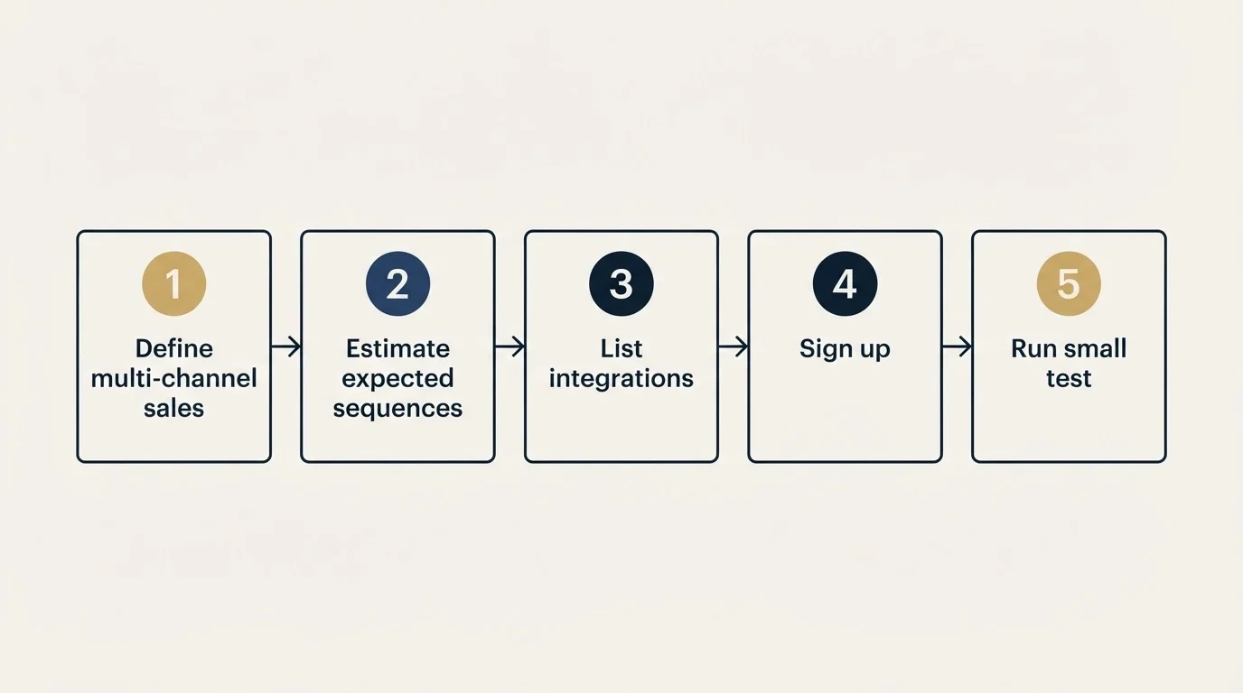 Step sequence: Getting Started Checklist (Define multi-channel sales, Estimate expected sequences, List integrations, Sign up)