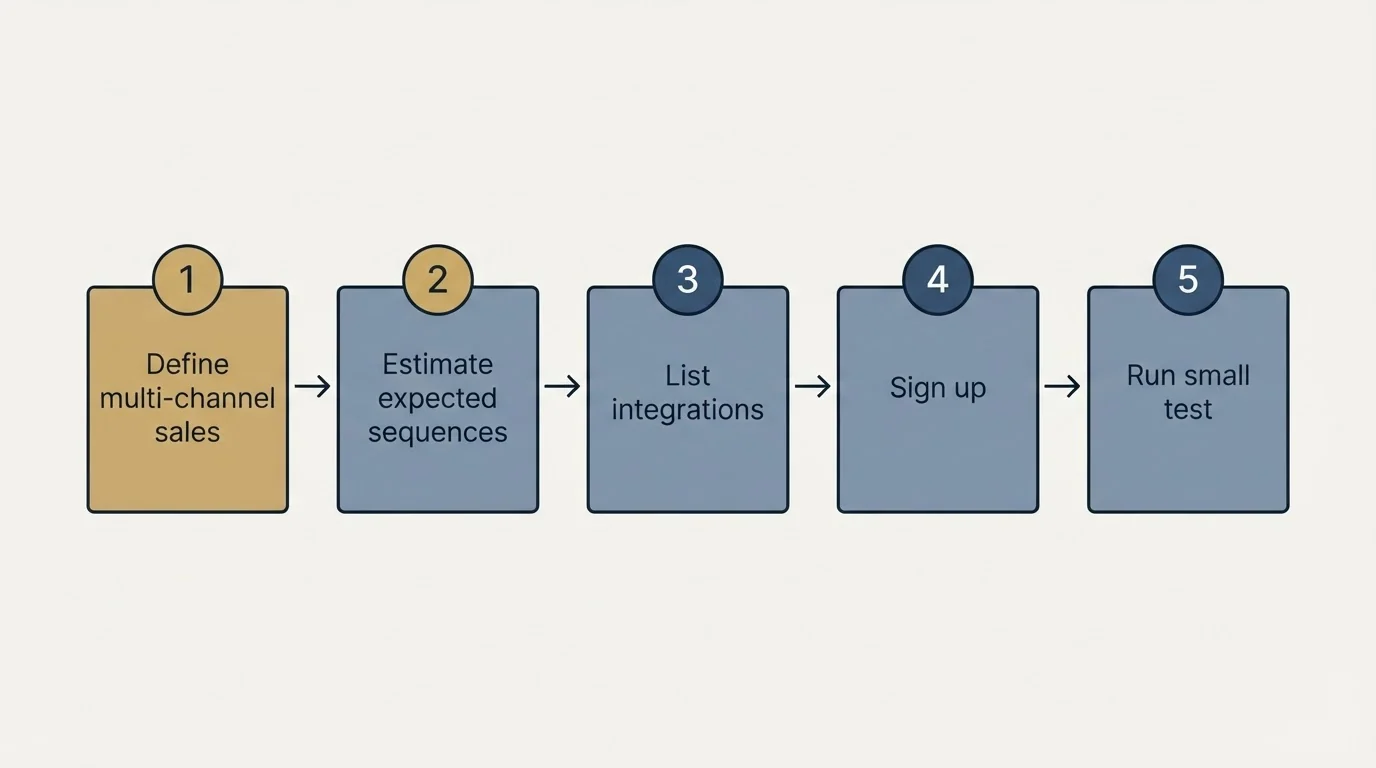Step sequence: Getting Started Checklist (Define multi-channel sales, Estimate expected sequences, List integrations, Sign up)