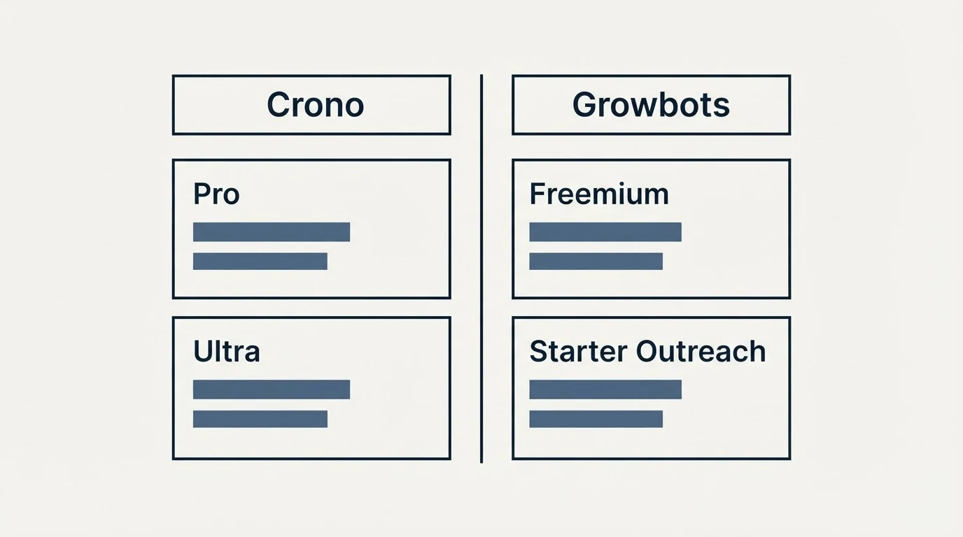 Pricing table: Pricing Comparison (Crono, Growbots, Pro, Freemium)