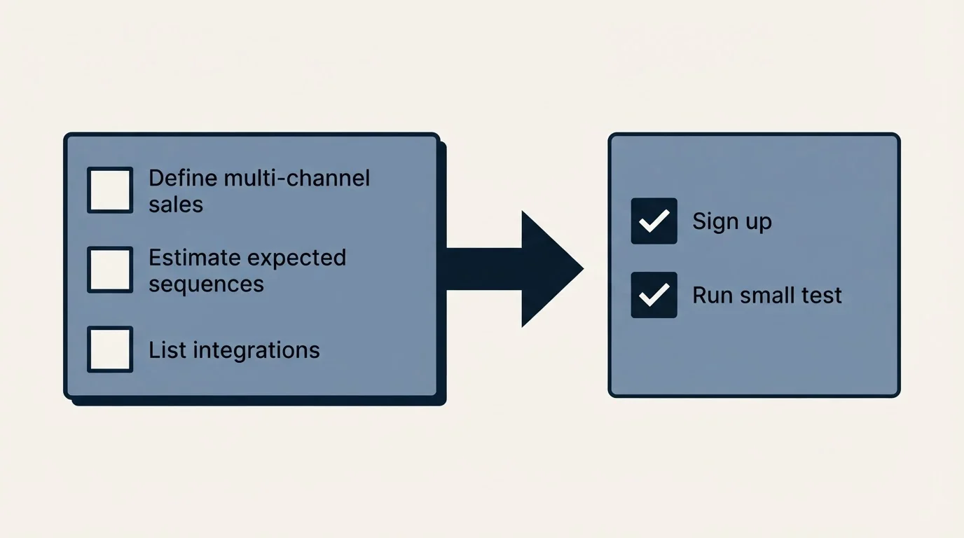 Before-and-after steps: Getting Started Checklist (Define multi-channel sales, Estimate expected sequences, List integrations, Sign up)