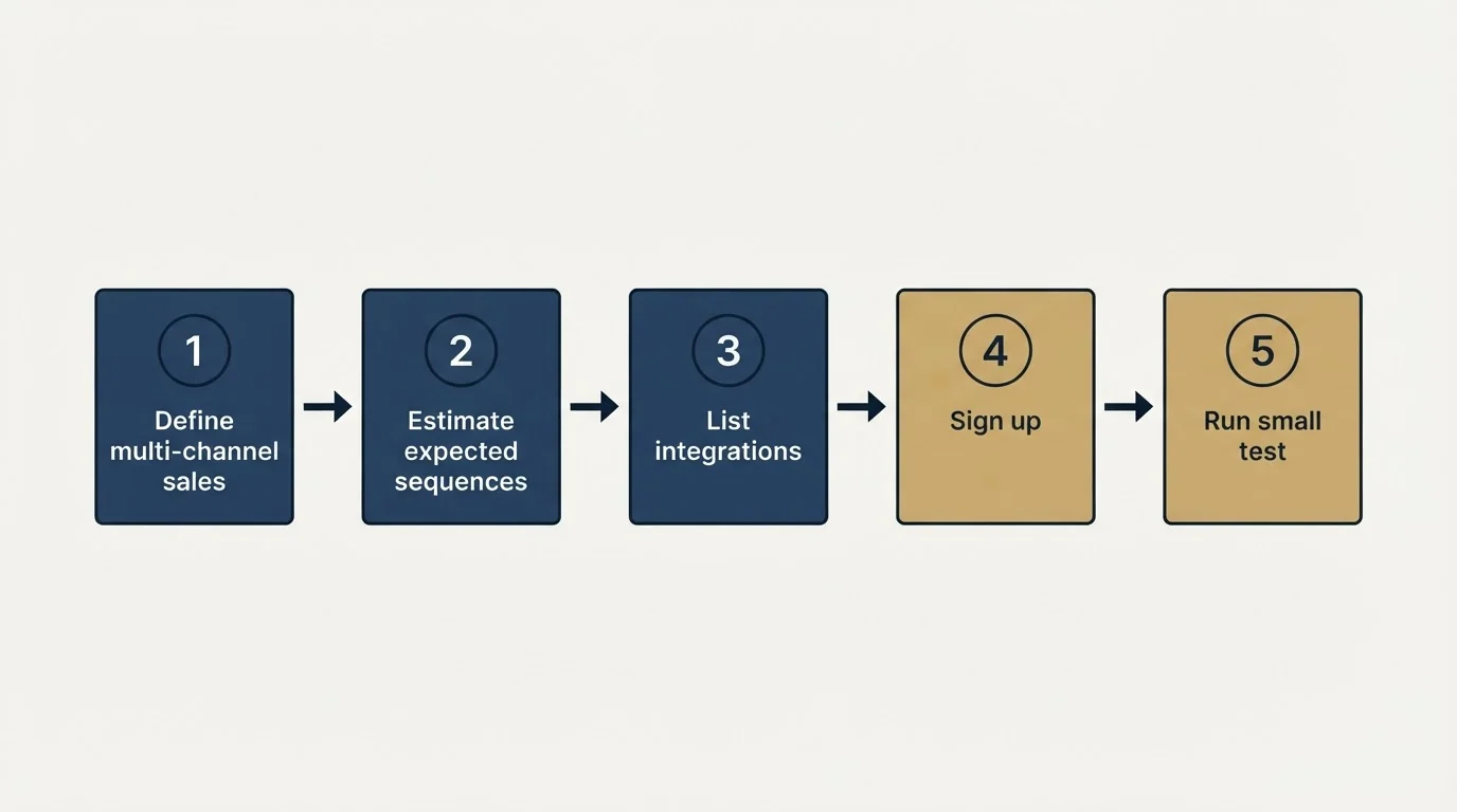 Step sequence: Getting Started Checklist (Define multi-channel sales, Estimate expected sequences, List integrations, Sign up)