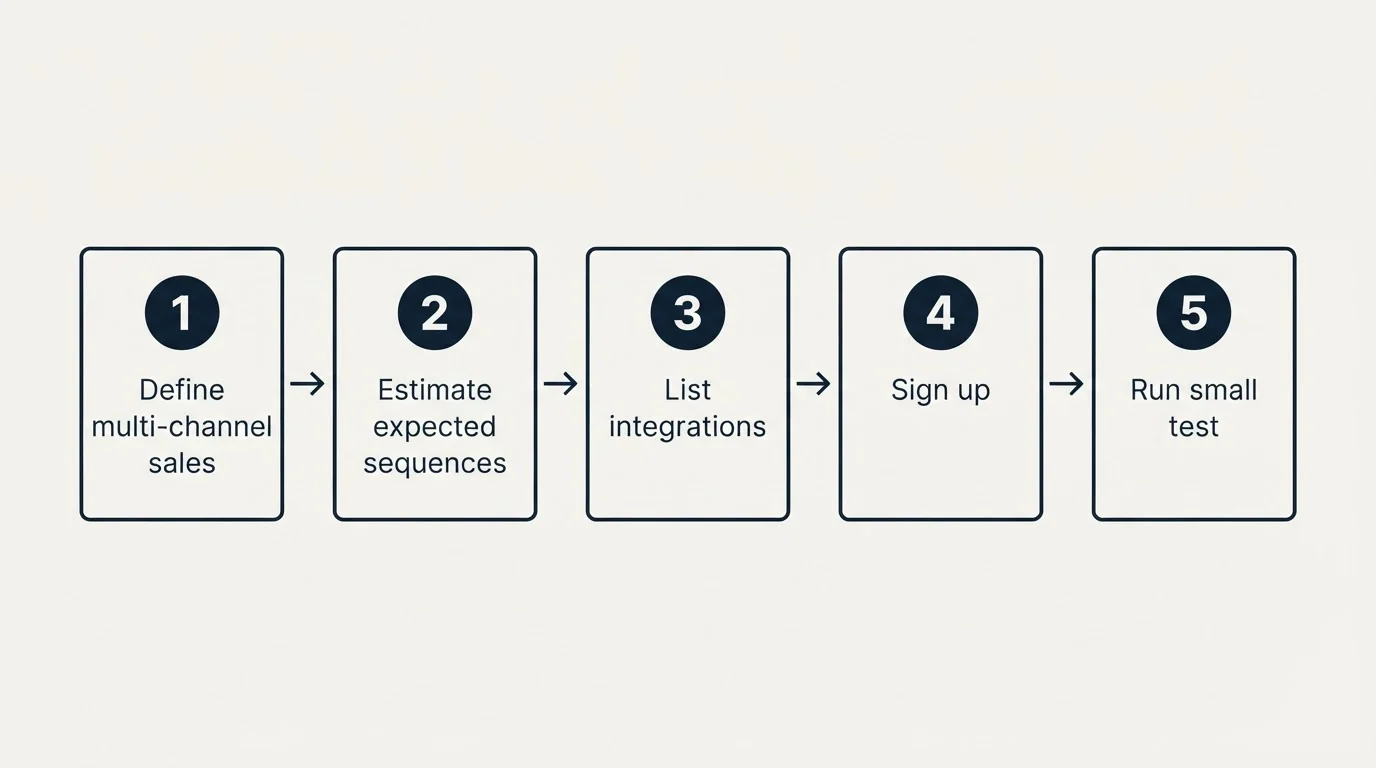 Step sequence: Getting Started Checklist (Define multi-channel sales, Estimate expected sequences, List integrations, Sign up)