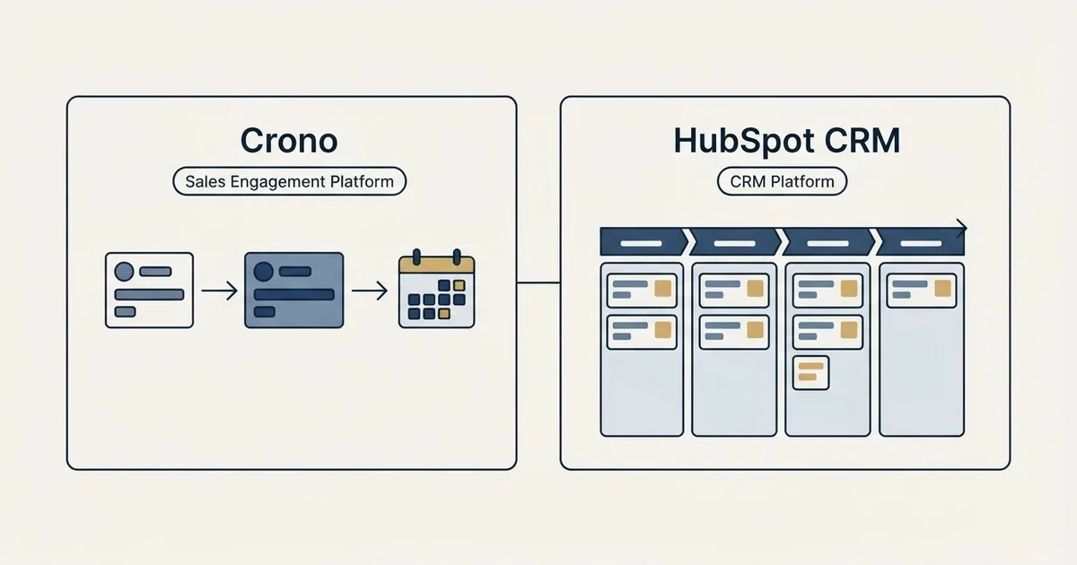 Side-by-side panels: Crono vs HubSpot CRM (Sales Engagement Platform, CRM Platform)