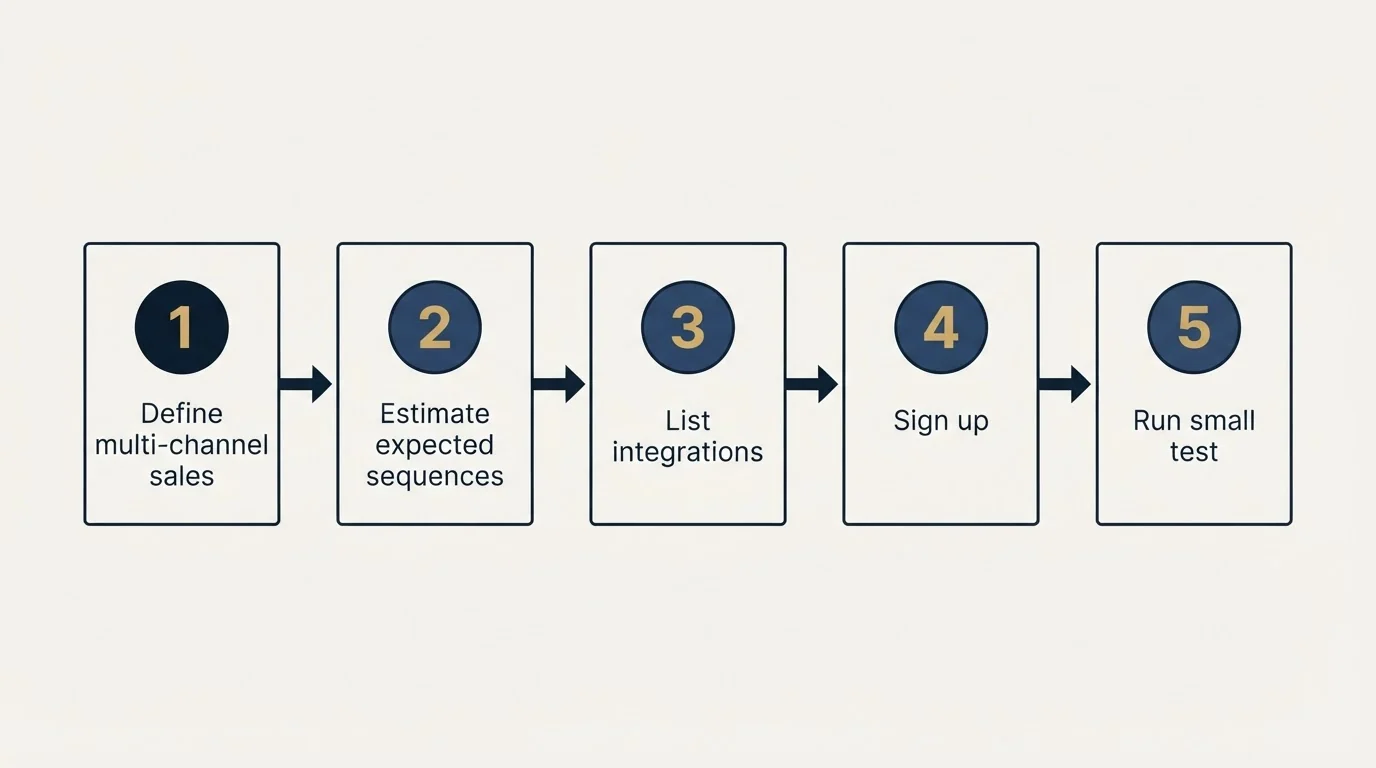 Step sequence: Getting Started Checklist (Define multi-channel sales, Estimate expected sequences, List integrations, Sign up)