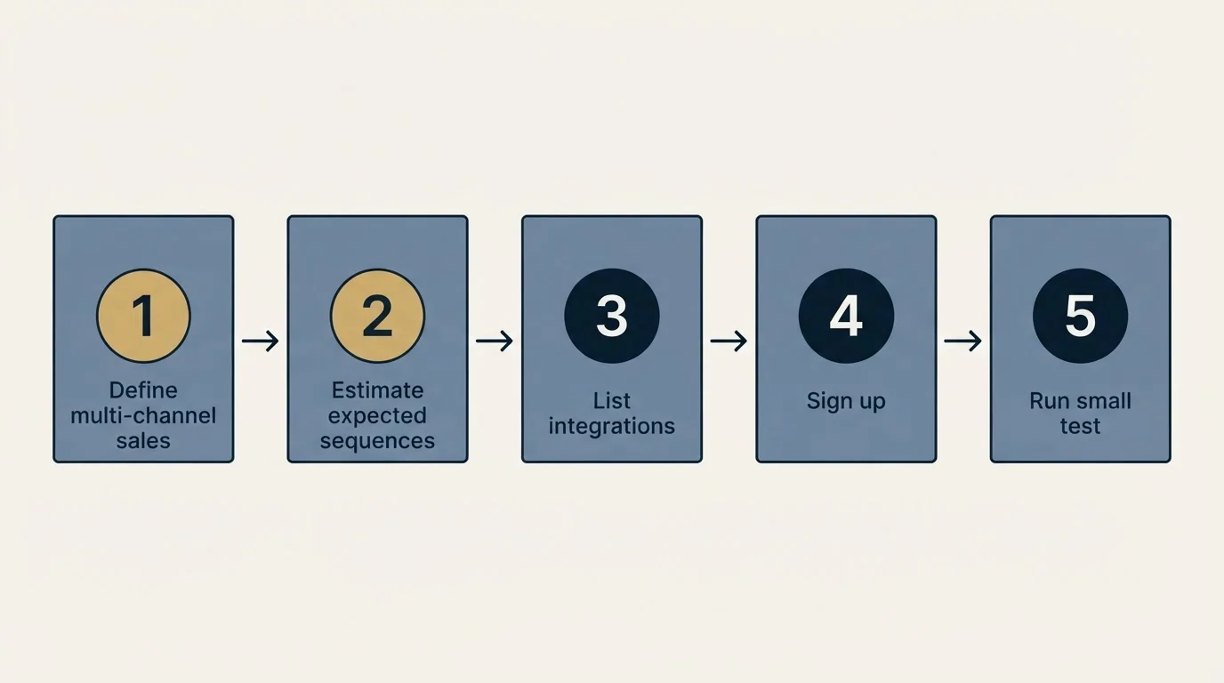 Step sequence: Getting Started Checklist (Define multi-channel sales, Estimate expected sequences, List integrations, Sign up)