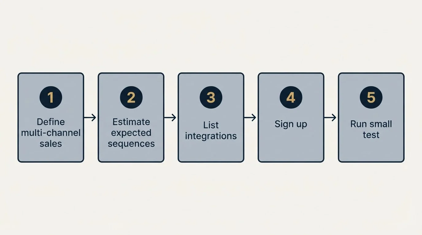 Step sequence: Getting Started Checklist (Define multi-channel sales, Estimate expected sequences, List integrations, Sign up)