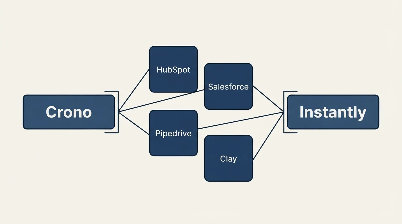 Integration schematic: Integration Ecosystem (Crono, Instantly, HubSpot, Salesforce)