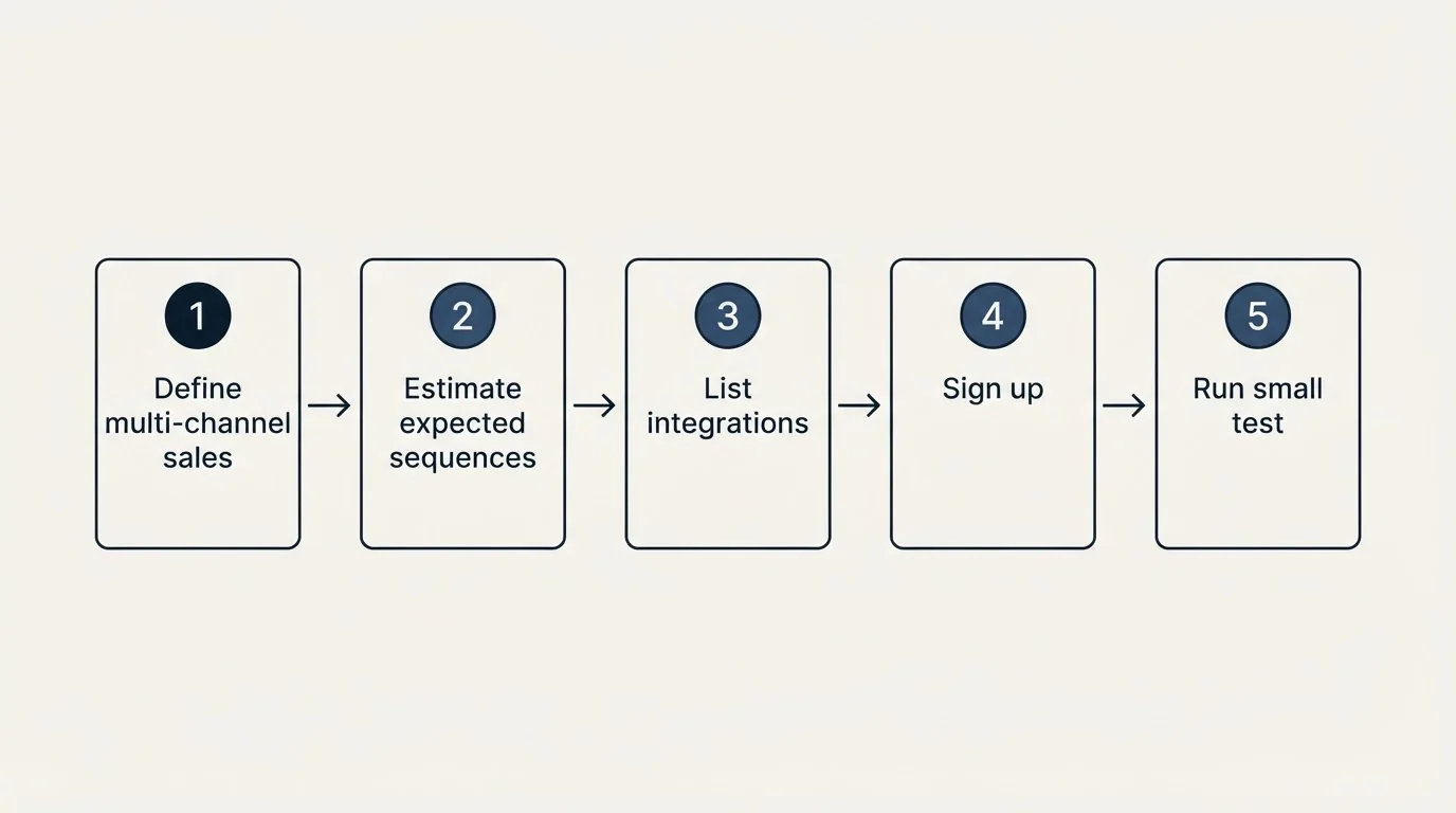 Step sequence: Getting Started Checklist (Define multi-channel sales, Estimate expected sequences, List integrations, Sign up)