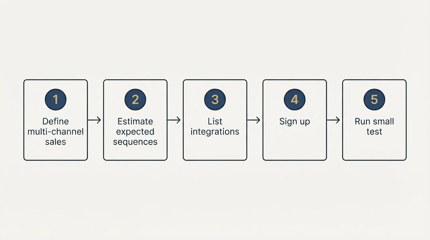 Step sequence: Getting Started Checklist (Define multi-channel sales, Estimate expected sequences, List integrations, Sign up)