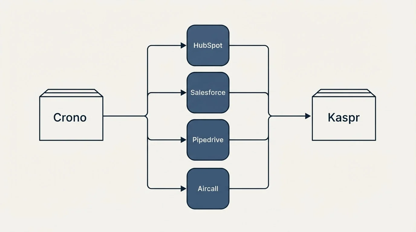Integration flow: Integration Ecosystem (Crono, Kaspr, HubSpot, Salesforce)