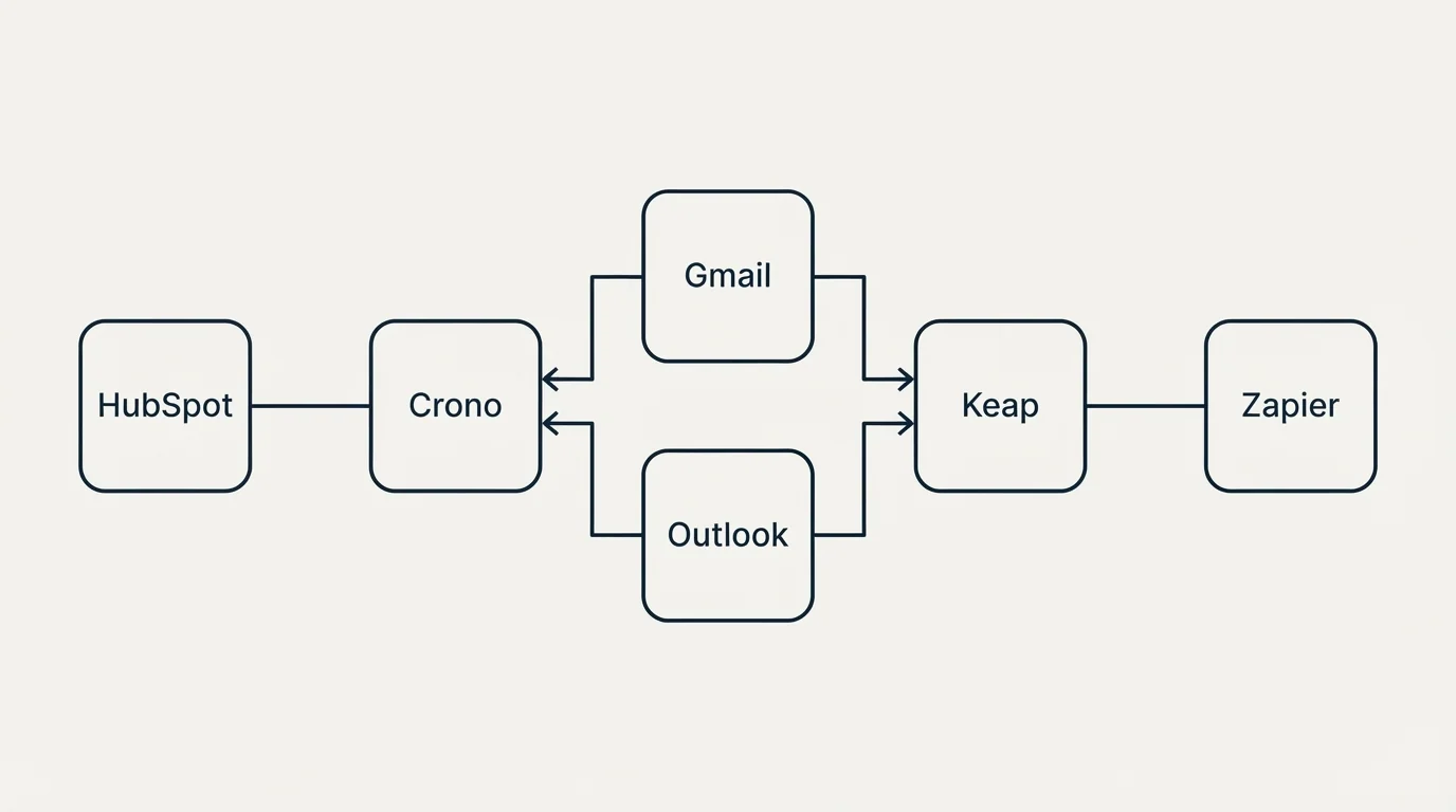 Integration flow: Integration Ecosystem (Crono, Keap, Gmail, Outlook)