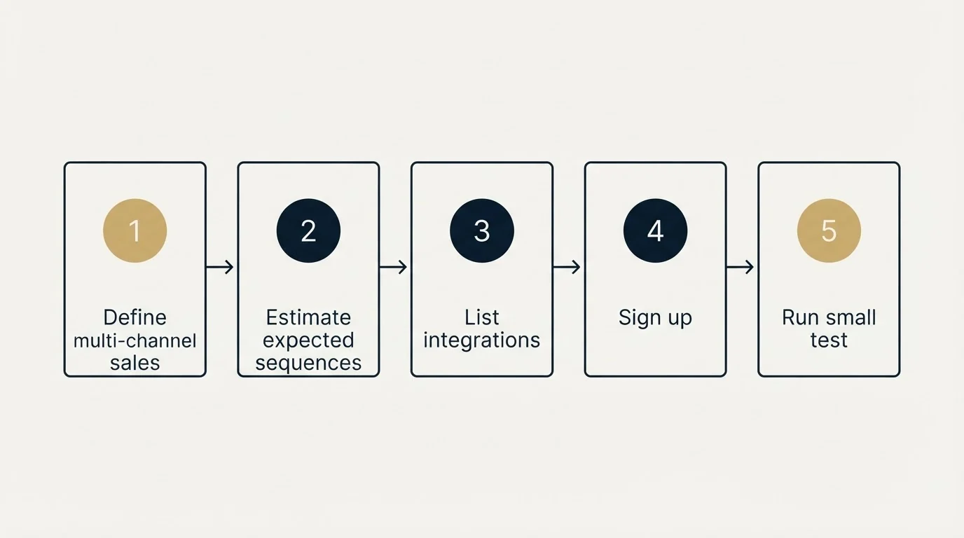 Step sequence: Getting Started Checklist (Define multi-channel sales, Estimate expected sequences, List integrations, Sign up)