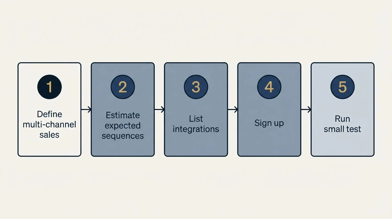 Step sequence: Getting Started Checklist (Define multi-channel sales, Estimate expected sequences, List integrations, Sign up)