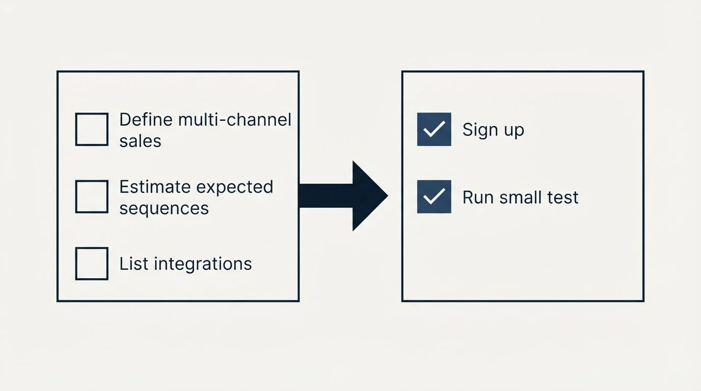 Before-and-after steps: Getting Started Checklist (Define multi-channel sales, Estimate expected sequences, List integrations, Sign up)