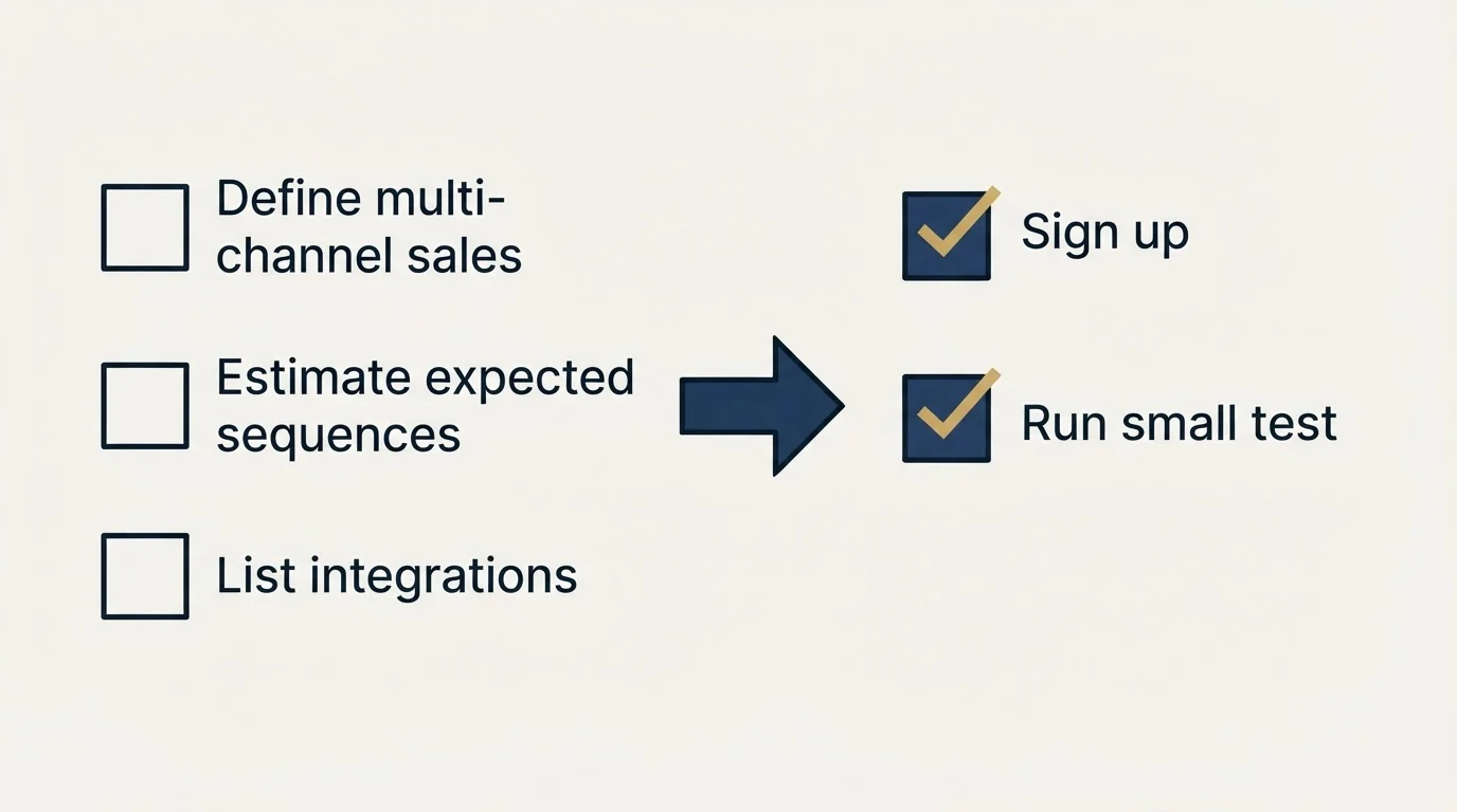 Before-and-after steps: Getting Started Checklist (Define multi-channel sales, Estimate expected sequences, List integrations, Sign up)