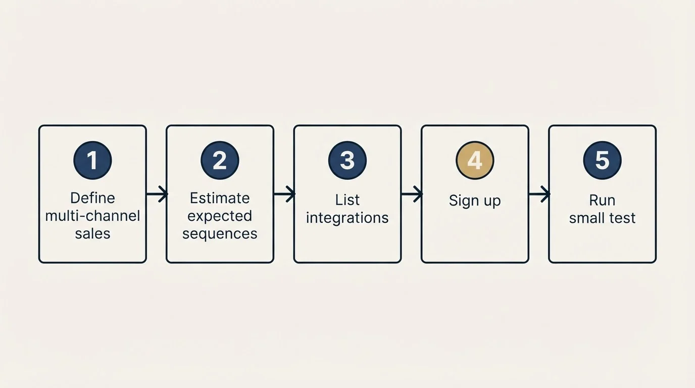 Step sequence: Getting Started Checklist (Define multi-channel sales, Estimate expected sequences, List integrations, Sign up)