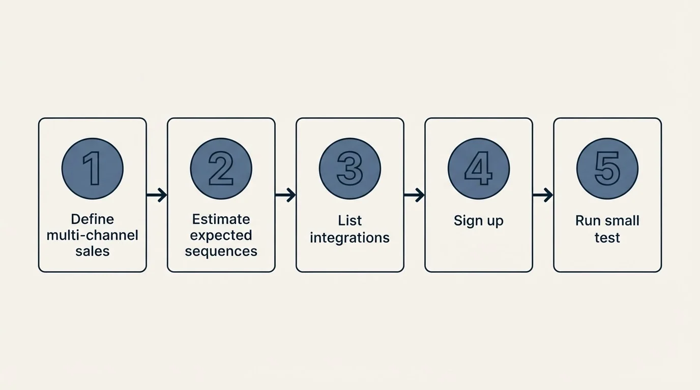 Step sequence: Getting Started Checklist (Define multi-channel sales, Estimate expected sequences, List integrations, Sign up)