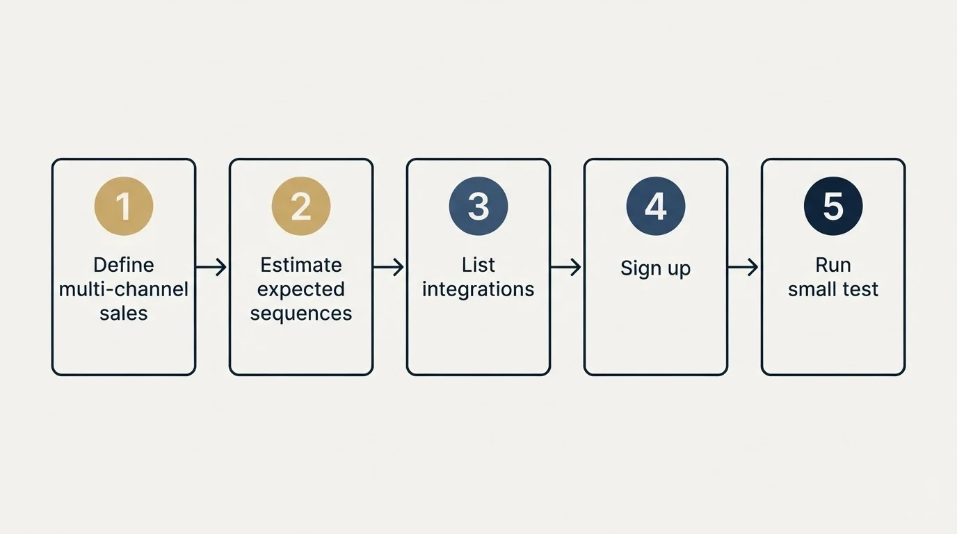 Step sequence: Getting Started Checklist (Define multi-channel sales, Estimate expected sequences, List integrations, Sign up)