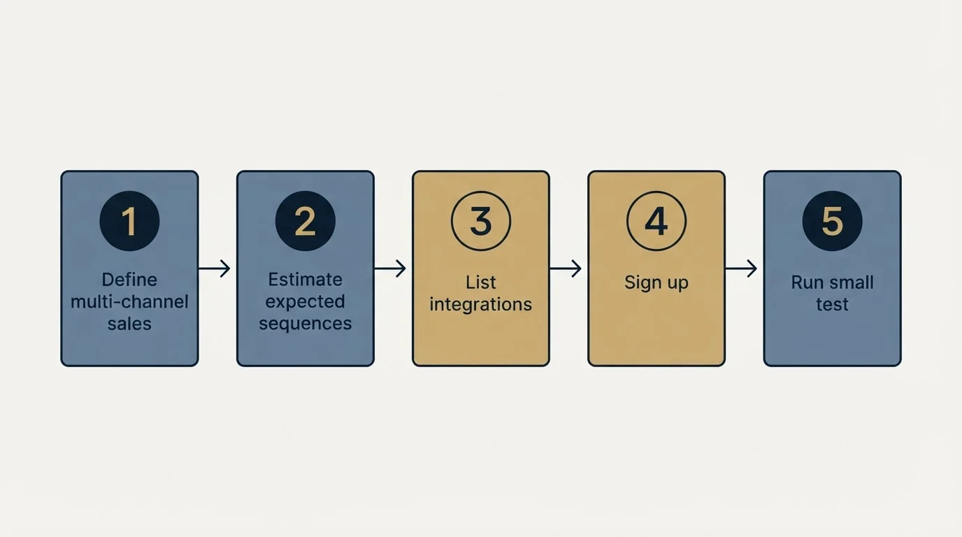 Step sequence: Getting Started Checklist (Define multi-channel sales, Estimate expected sequences, List integrations, Sign up)