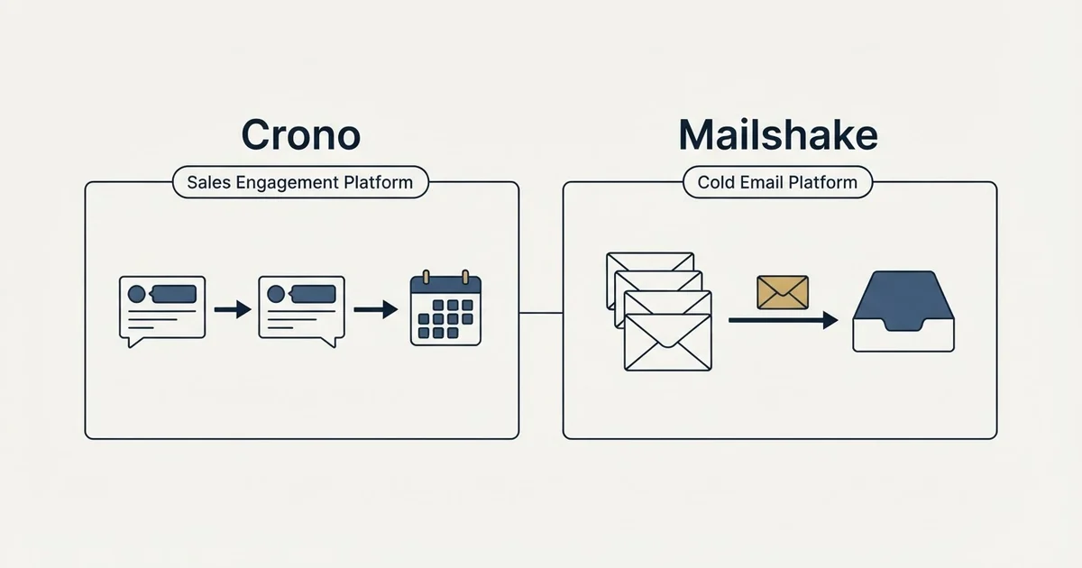 Side-by-side panels: Crono vs Mailshake (Sales Engagement Platform, Cold Email Platform)