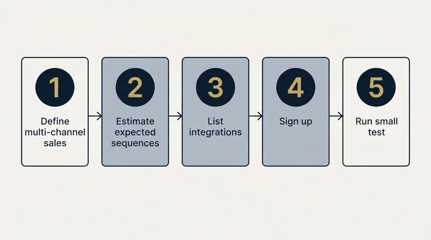 Step sequence: Getting Started Checklist (Define multi-channel sales, Estimate expected sequences, List integrations, Sign up)