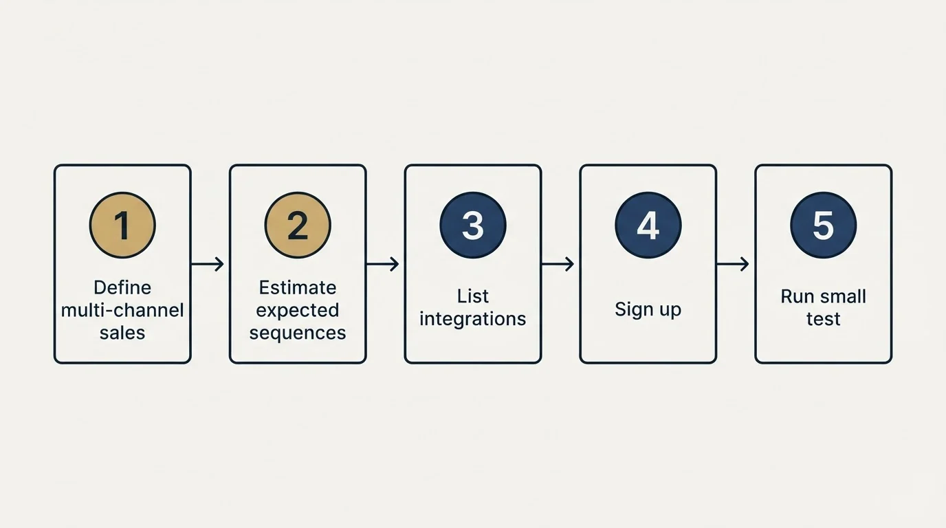Step sequence: Getting Started Checklist (Define multi-channel sales, Estimate expected sequences, List integrations, Sign up)
