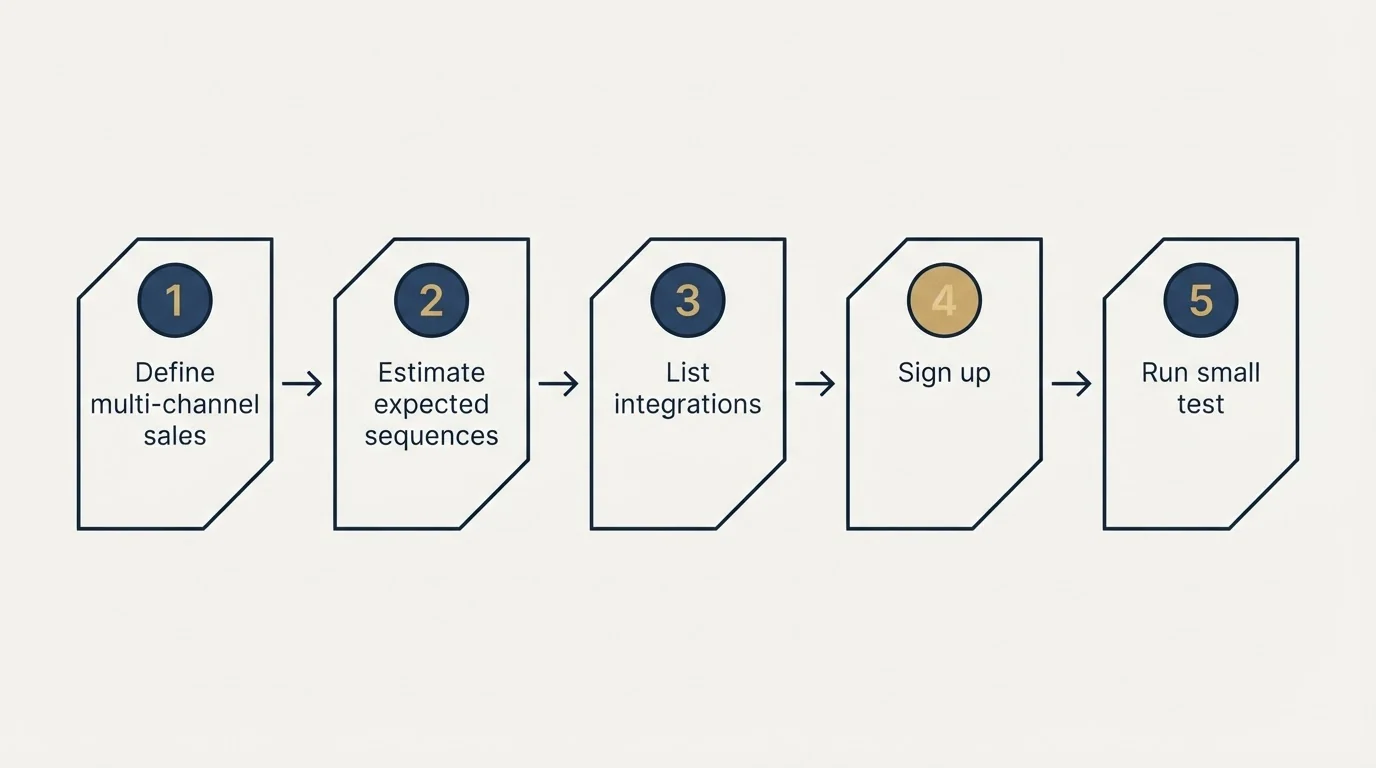 Step sequence: Getting Started Checklist (Define multi-channel sales, Estimate expected sequences, List integrations, Sign up)