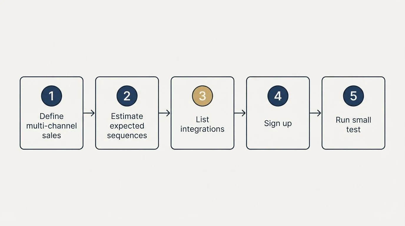 Step sequence: Getting Started Checklist (Define multi-channel sales, Estimate expected sequences, List integrations, Sign up)