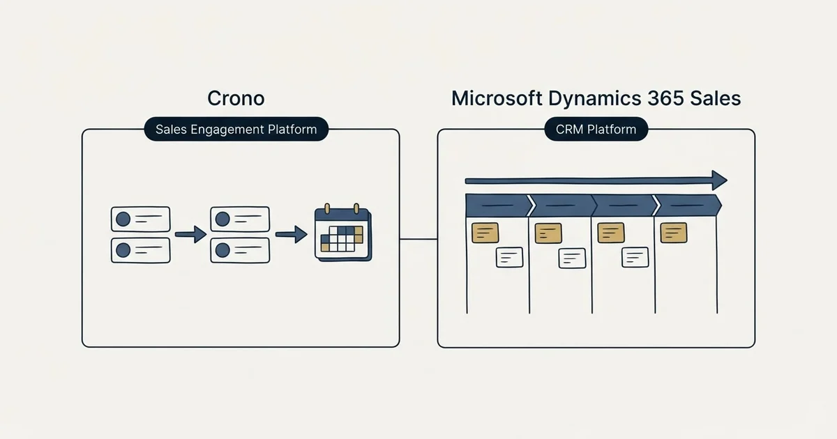 Side-by-side panels: Crono vs Microsoft Dynamics 365 Sales (Sales Engagement Platform, CRM Platform)