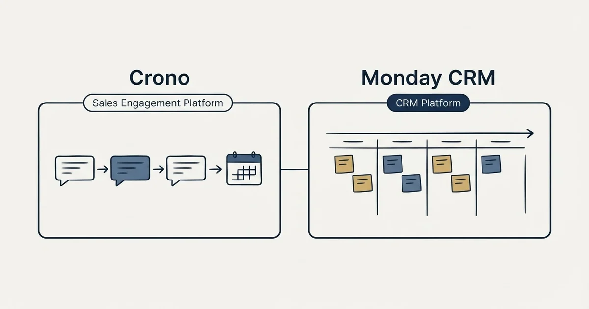 Side-by-side panels: Crono vs Monday CRM (Sales Engagement Platform, CRM Platform)
